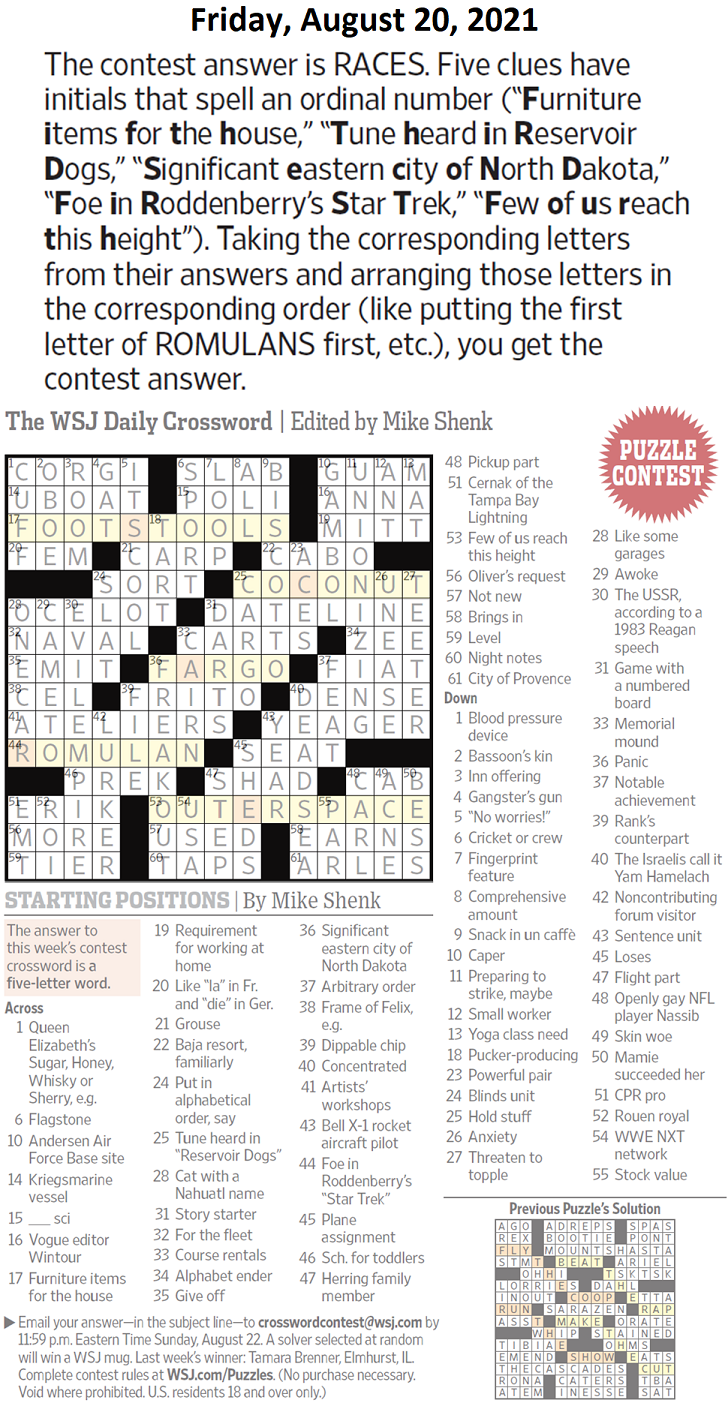 Past WSJ Crossword Contests & Solutions - Page 5 - XWord Muggles Forum