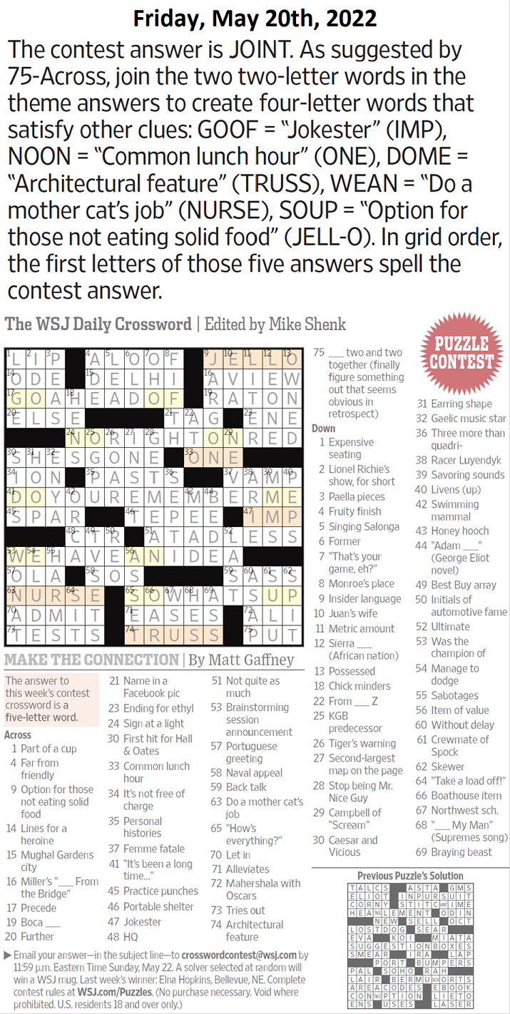 Past WSJ Crossword Contests & Solutions - Page 5 - XWord Muggles Forum