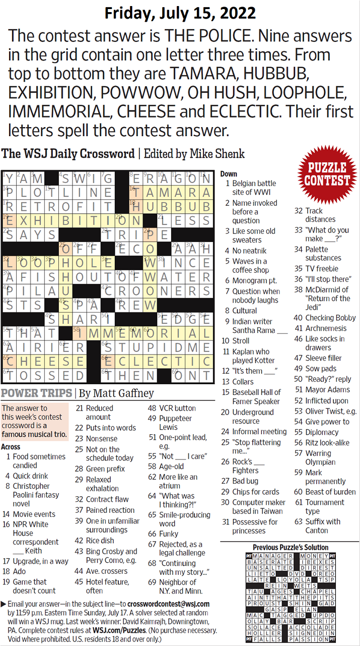 Past WSJ Crossword Contests & Solutions - Page 5 - XWord Muggles Forum