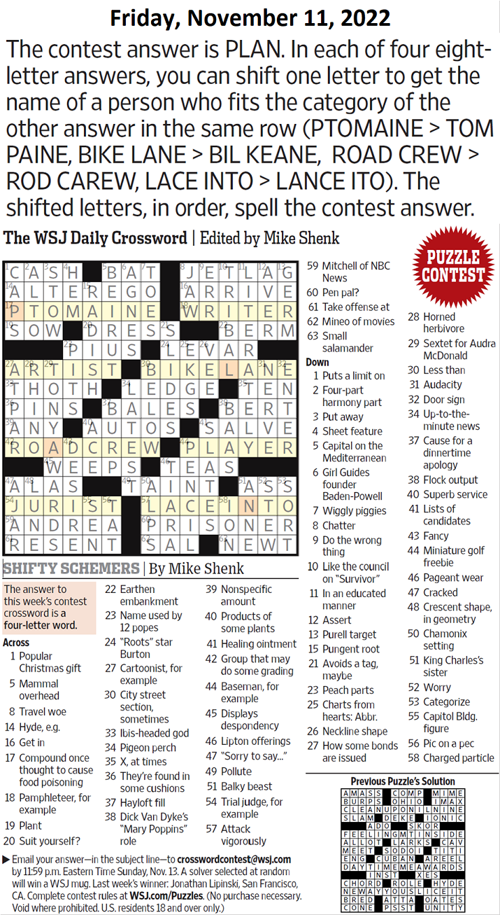 Past WSJ Crossword Contests & Solutions - Page 5 - XWord Muggles Forum