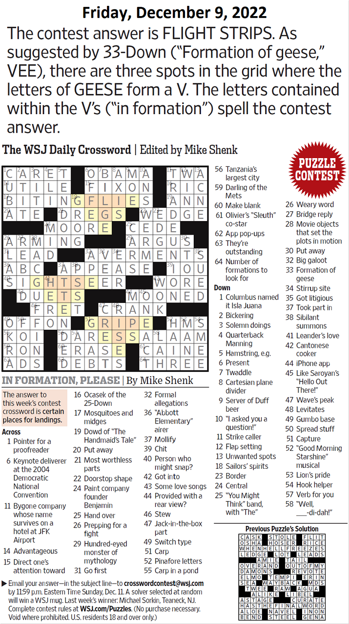 Past WSJ Crossword Contests & Solutions - Page 5 - XWord Muggles Forum