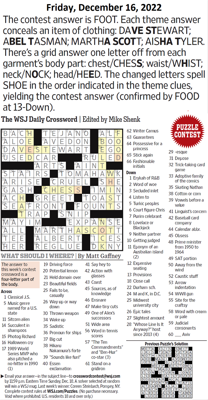 Past WSJ Crossword Contests & Solutions - Page 5 - XWord Muggles Forum