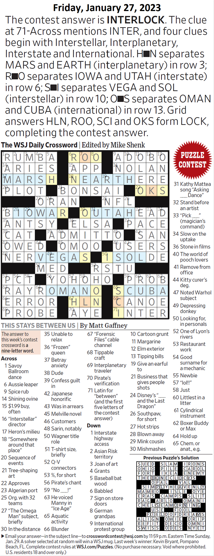 Past WSJ Crossword Contests & Solutions - Page 5 - XWord Muggles Forum