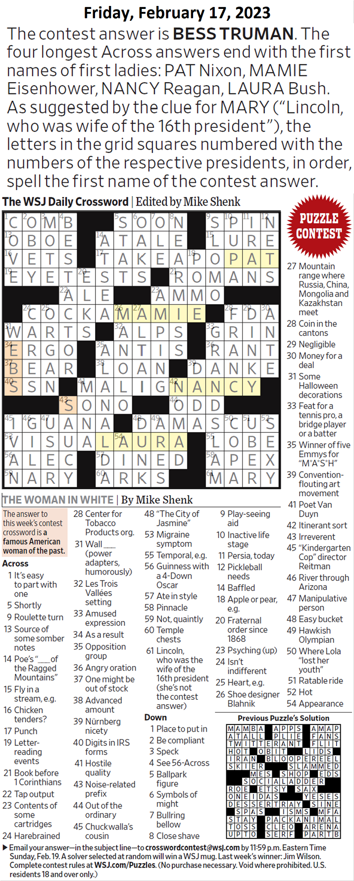 Past WSJ Crossword Contests & Solutions - Page 5 - XWord Muggles Forum