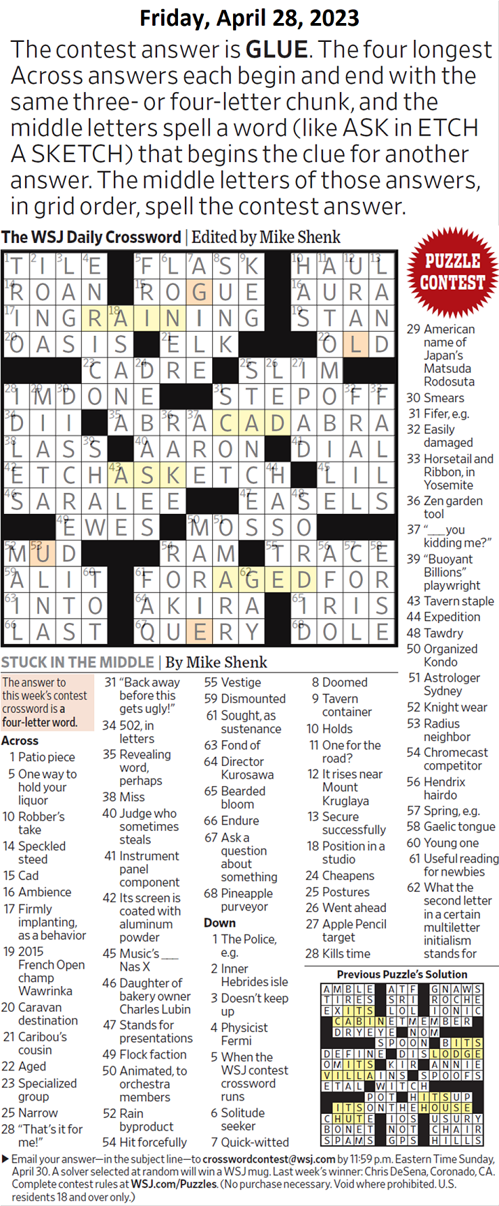 Past WSJ Crossword Contests & Solutions - Page 5 - XWord Muggles Forum